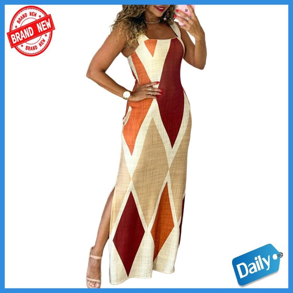 Summer Maxi Dress with Pockets Square Neck Thick Strap Boho - Picture 1 of 8